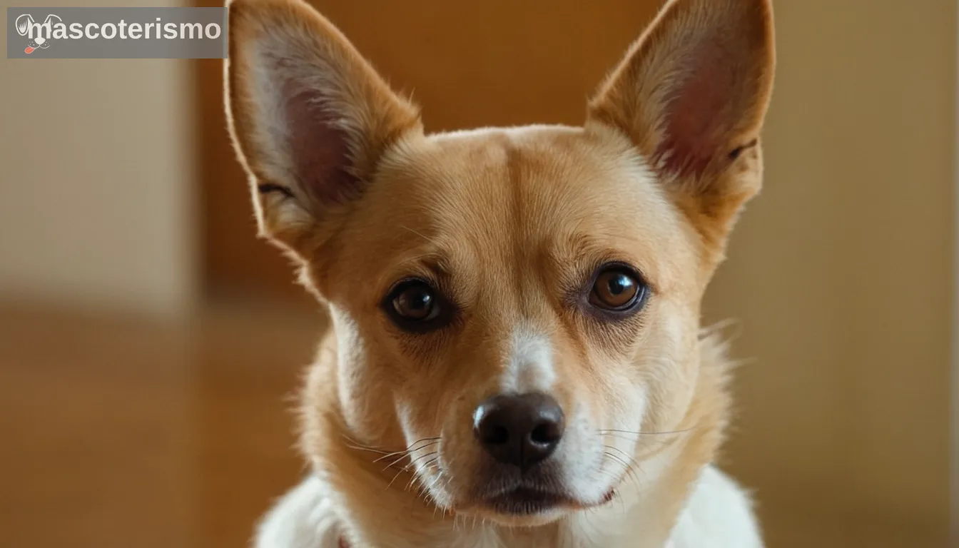 Perro de mascotas con ojos cruzados, vista de cerca, colores vibrantes, postura relajada, fondo borroso, iluminación natural, atractiva expresión facial, movimiento de ojos visible, ilustración clara, contenido educativo, invitando la señal visual para los propietarios de mascotas