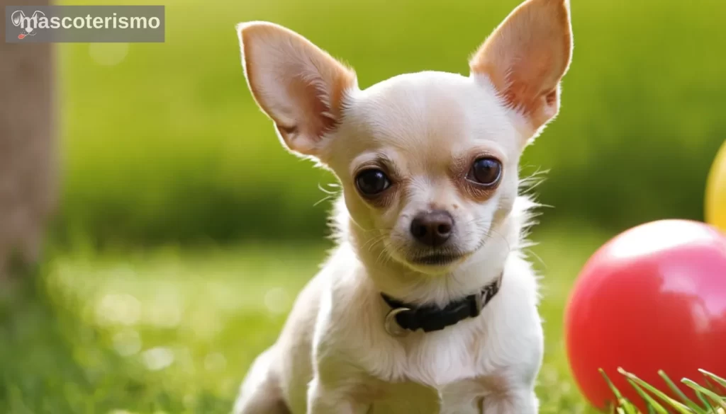 Lindo chihuahua pup jugando en un parque soleado