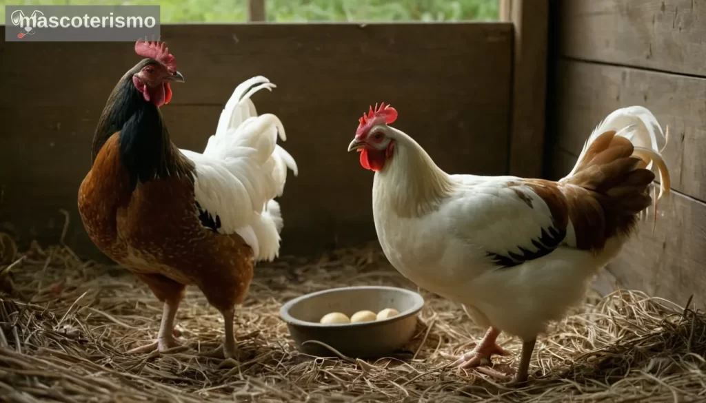 - Un par o grupo de gallinas de anidación Gallina Piedra en un entorno de coop