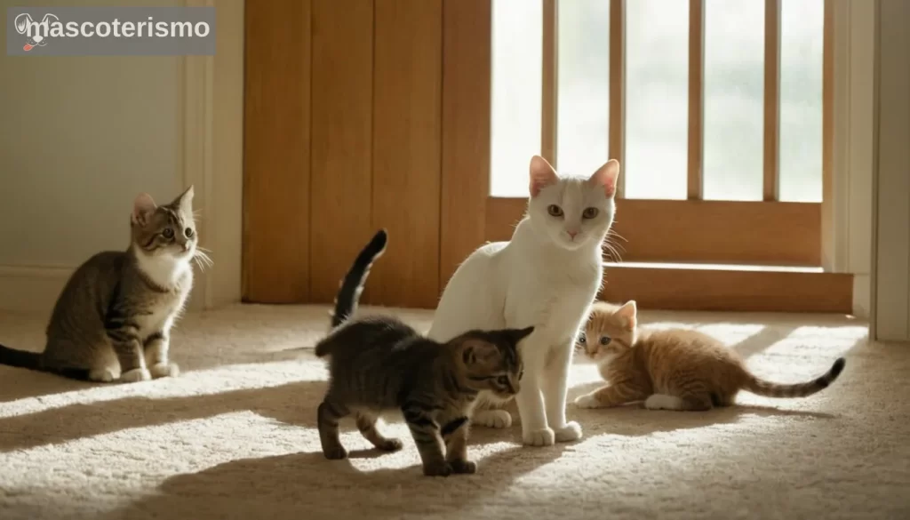 Gatting madre que transporta gatitos